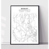 Dudley, Massachusetts Scandinavian Map Print 