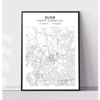 Elon, North Carolina Scandinavian Map Print 