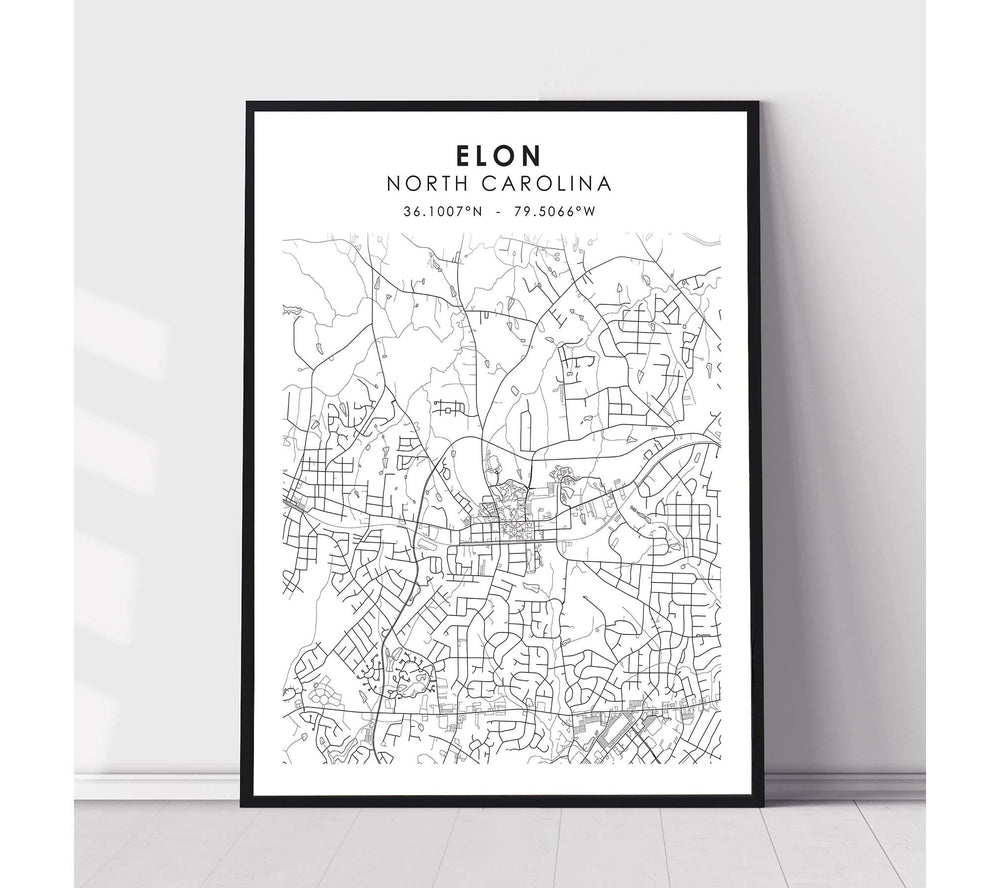 Elon, North Carolina Scandinavian Map Print 