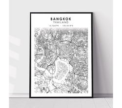 Bangkok, Thailand, Philippines Scandinavian Style Map Print 