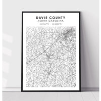 Davie County, North Carolina Scandinavian Map Print 