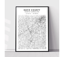 Davie County, North Carolina Scandinavian Map Print 