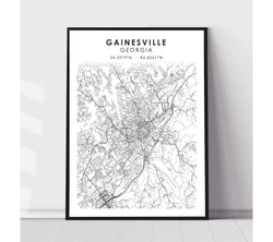 Gainesville Georgia Scandinavian Map Print 