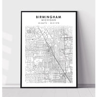 Birmingham, Michigan Scandinavian Map Print 