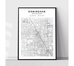 Birmingham, Michigan Scandinavian Map Print 