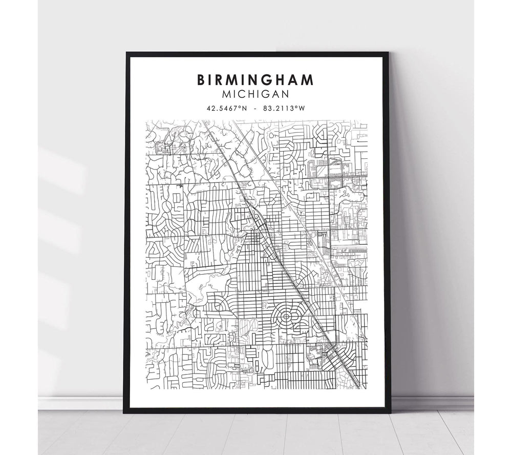 Birmingham, Michigan Scandinavian Map Print 
