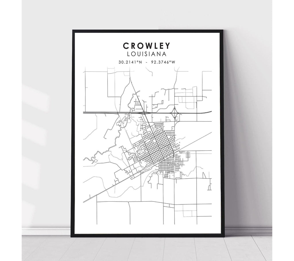 Crowley, Louisiana Scandinavian Map Print 