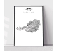 
              Austria, Europe Scandinavian Style Map Print 
            