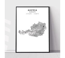 Austria, Europe Scandinavian Style Map Print 