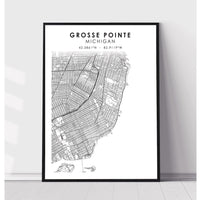 Grosse Pointe, Michigan Scandinavian Map Print 