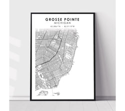Grosse Pointe, Michigan Scandinavian Map Print 
