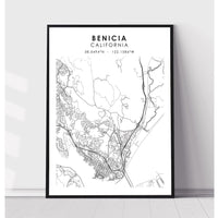 Benicia, California Scandinavian Map Print 