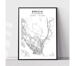 Benicia, California Scandinavian Map Print 