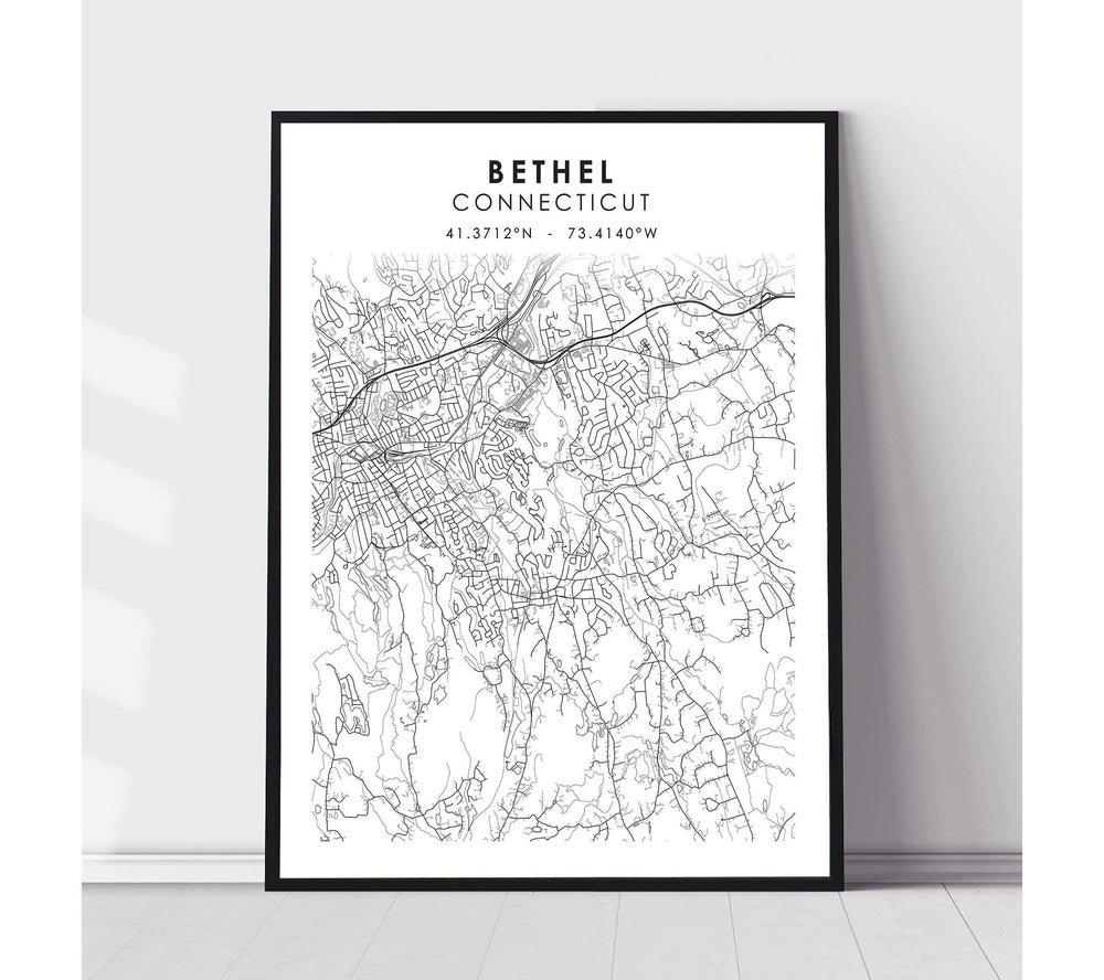 Bethel, Connecticut Scandinavian Map Print 