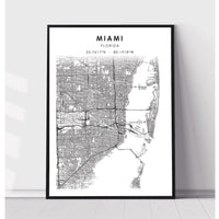 Miami, Florida Scandinavian Map Print 