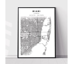 Miami, Florida Scandinavian Map Print 