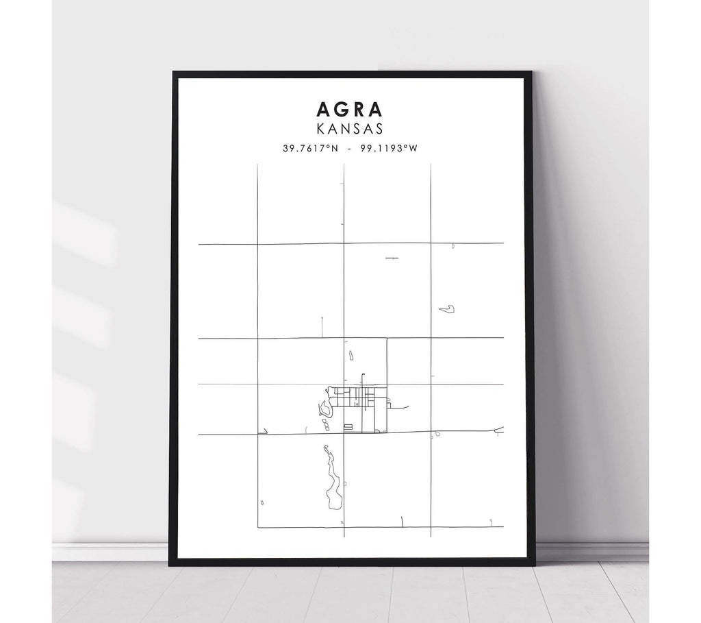 Agra, Kansas Scandinavian Map Print 