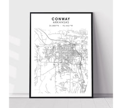 Conway, Arkansas Scandinavian Map Print 