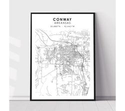 Conway, Arkansas Scandinavian Map Print 
