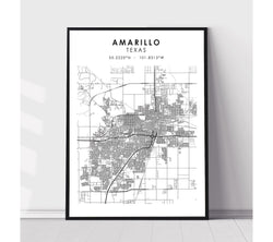 Amarillo, Texas Scandinavian Map Print 