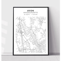 Avon, Massachusetts Scandinavian Map Print  