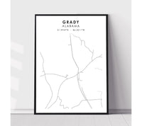 
              Grady, Alabama Scandinavian Map Print 
            