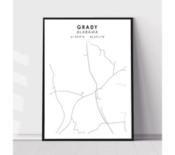 Grady, Alabama Scandinavian Map Print 