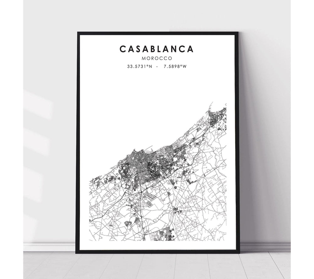 Casablanca, Morocco Scandinavian Style Map Print 