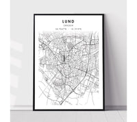 
              Lund, Sweden Scandinavian Style Map Print 
            