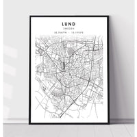 Lund, Sweden Scandinavian Style Map Print 