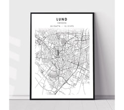 Lund, Sweden Scandinavian Style Map Print 