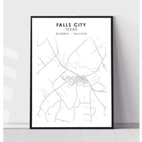 Falls City, Texas Scandinavian Map Print 