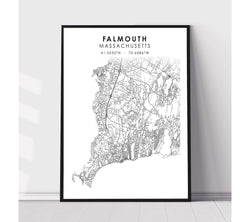 Falmouth, Massachusetts Scandinavian Map Print 