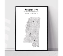 Mississippi, United States Scandinavian Style Map Print 