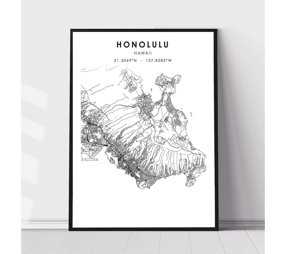 Honolulu, Hawaii Scandinavian Map Print 