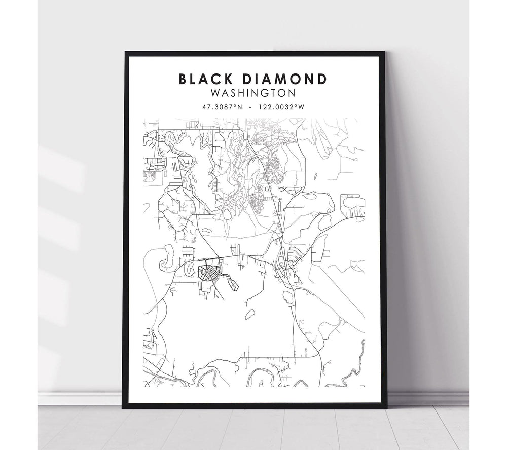 Black Diamond, Washington Scandinavian Map Print 