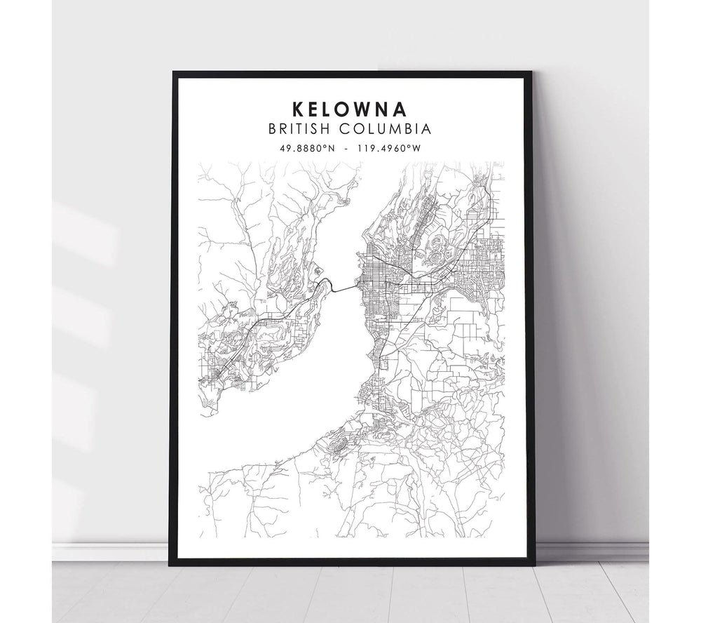 Kelowna, British Columbia Scandinavian Style Map Print 