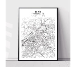 Bern, Switzerland Scandinavian Style Map Print 
