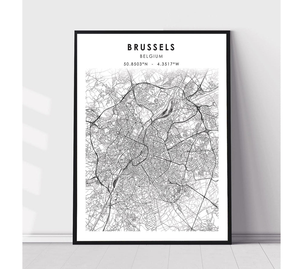 Brussels, Belgium Scandinavian Style Map Print 