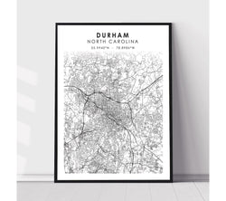 Durham, North Carolina Scandinavian Map Print 