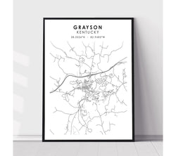 Grayson, Kentucky Scandinavian Map Print 