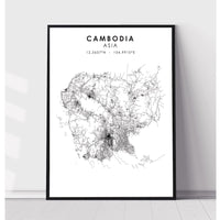 Cambodia, Asia Scandinavian Style Map Print 