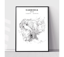 Cambodia, Asia Scandinavian Style Map Print 