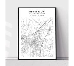 Henderson, North Carolina Scandinavian Map Print 