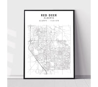 
              Red Deer, Alberta Scandinavian Style Map Print 
            