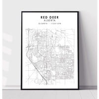 Red Deer, Alberta Scandinavian Style Map Print 