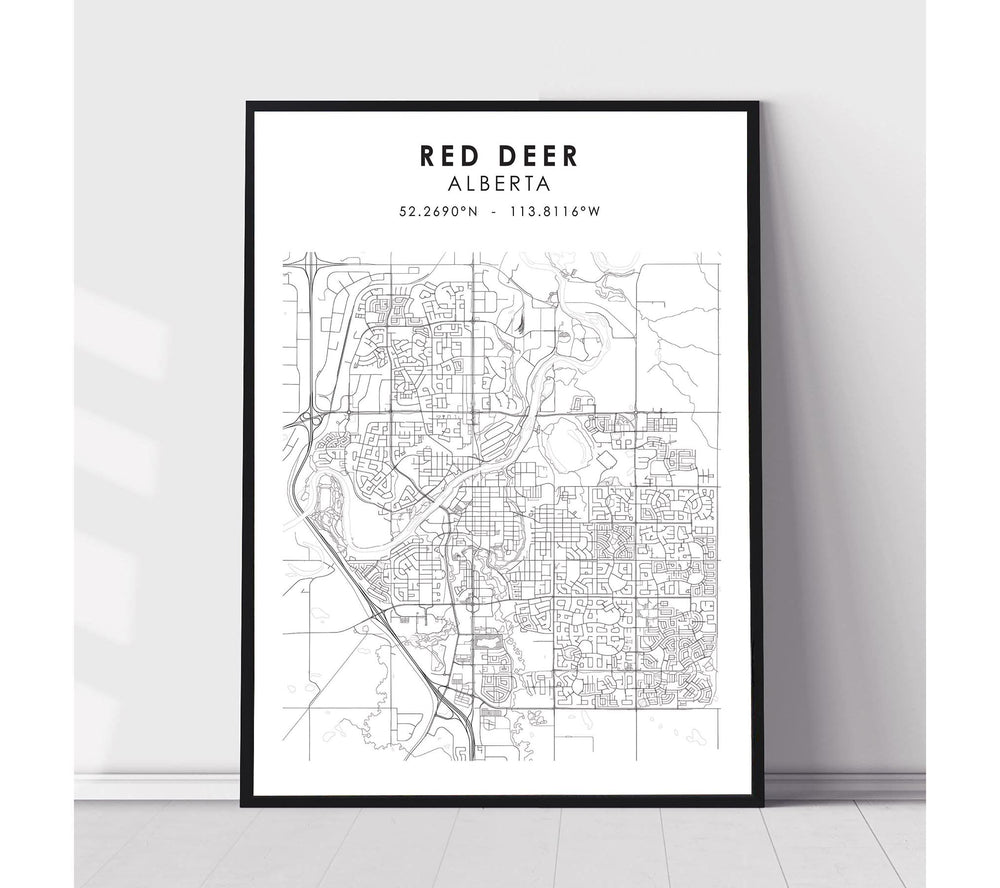 Red Deer, Alberta Scandinavian Style Map Print 