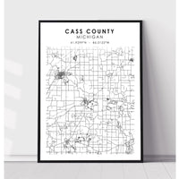 Cass County, Michigan Scandinavian Map Print 
