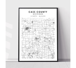 Cass County, Michigan Scandinavian Map Print 