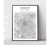 
              Charlotte, North Carolina Scandinavian Map Print 
            